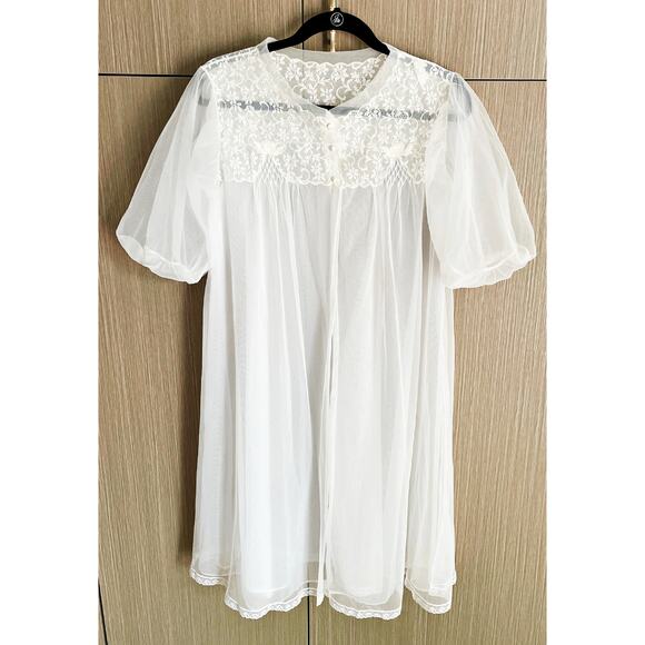VTG Radcliffe 40s MCM Sheer Lace Babydoll Robe Gown Boudoir Love Regencycore - Picture 3 of 9